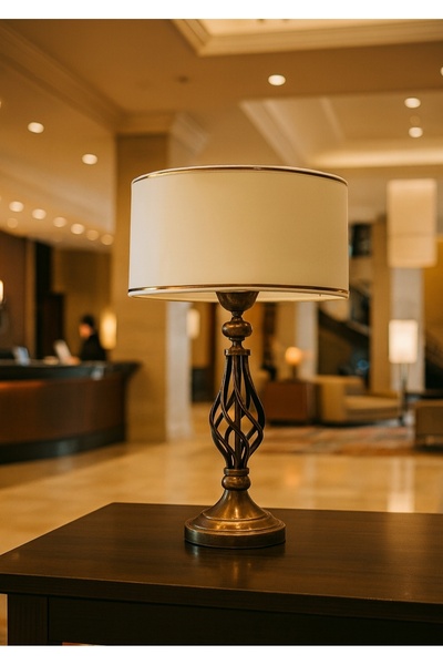 Lampada Verona Eskitme Kaplama Metal Abajur - Gold Şertili Krem