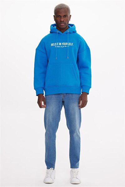 The Crow Hooded Collar Cobalt Blue Men's Sweatshirt TC3915