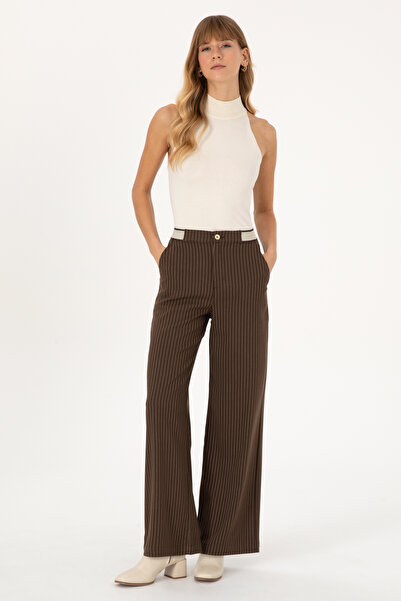 U.S. Polo Assn. Women's Brown Striped Loose Fit Canvas Pants 50317169-Vr029