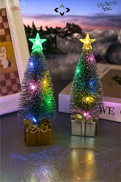 Genel Markalar 2'li LED Işıklı Mini Çam Ağacı 17,5 cm Renkli Işıklı Yılbaşı A...