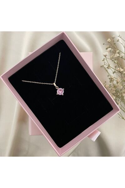 Lovera Jewellery 925 Ayar Gümüş Rose Pembe Taşlı Tek Taş Kadın Kolye - Zarif ...