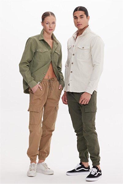 The Crow Άνετο ανδρικό πουκάμισο χακί μονόχρωμο TC3001