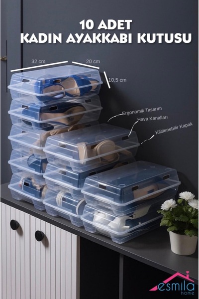 ESMİLA 20 li Set Kadın Erkek Ayakkabı Kutusu -10 Adet Kadın 10 Adet Erkek - Ayakkabı Düzenleyici Kutu