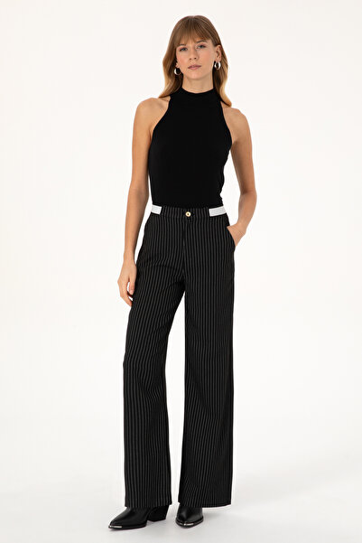 U.S. Polo Assn. Women's Black Striped Loose Fit Canvas Pants 50317169-Vr046