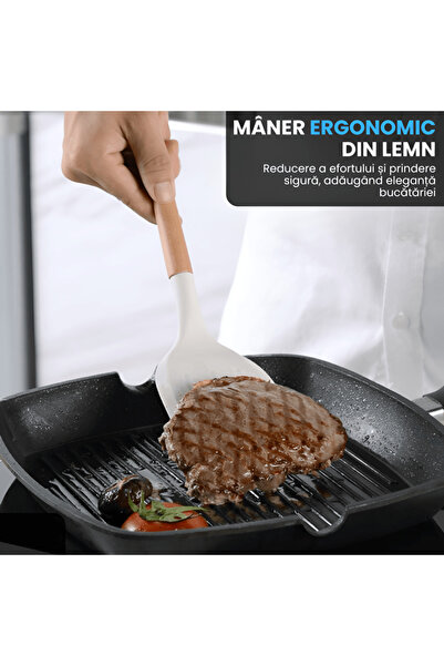 Full Abundance Premium 12-Piece Silicone Kitchen Utensil Set with Bamboo Handles, White