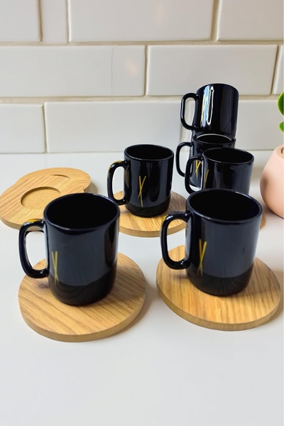 arsimhome طقم أكواب لـ 6 أشخاص مع صحون خشبية