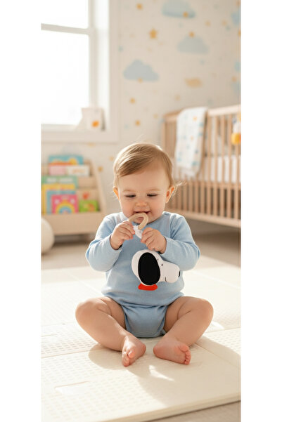 O&G Collection Sevimli Snopy %100 Pamuklu Müslin Oyuncaklı Doğal Ahşap Diş Ka...