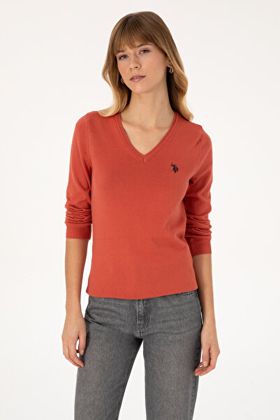 U.S. Polo Assn. Women's Dusty Rose V-Neck Basic Sweater 50313590-Vr026