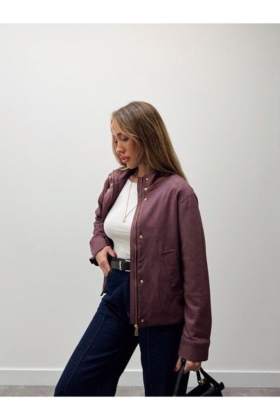 Maldia Shop Women's Suede Fabric Arden Bomber Plum Jacket