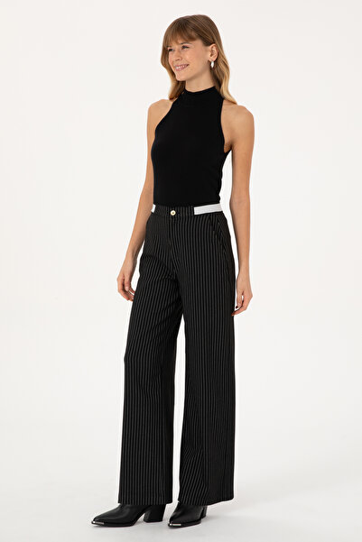 U.S. Polo Assn. Women's Black Striped Loose Fit Canvas Pants 50317169-Vr046