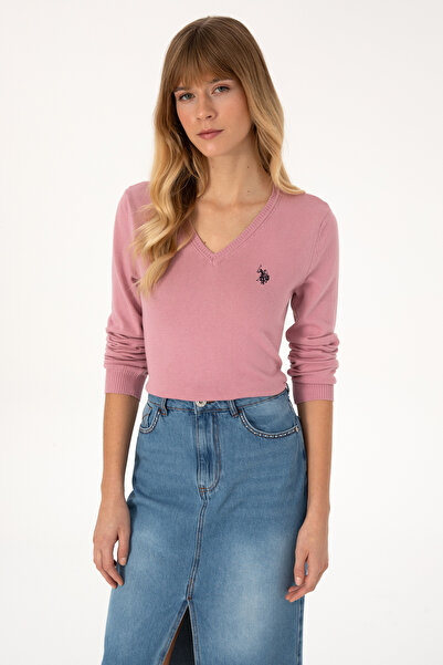 U.S. Polo Assn. Women's Pink V-Neck Basic Sweater 50313590-Vr167