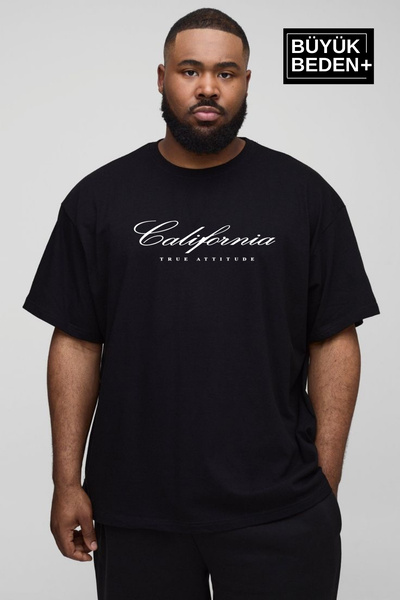 Superlife Ανδρικό μπλουζάκι μεγάλου μεγέθους με χειρόγραφο τύπωμα California με λαιμόκοψη SPR25BTS13
