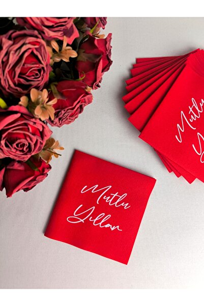 NapkinStore مناديل كوكتيل من القماش الأحمر لعيد الميلاد المجيد مطبوع 12'li