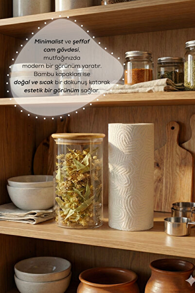 Vienev Glass Jar with Bamboo Lid 1400 ml - Food Organizer Storage Container (10X20Cm)