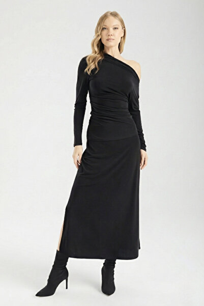 By Yaren Yazıcı Women's Brown Elastic Waist Form Slit Maxi Skirt Day and Night Style