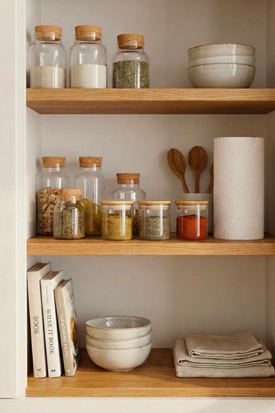 Vienev Set of 3 Glass Jars with Bamboo Lids 230 ml - Food Organizer Storage Container (6.5X8Cm)