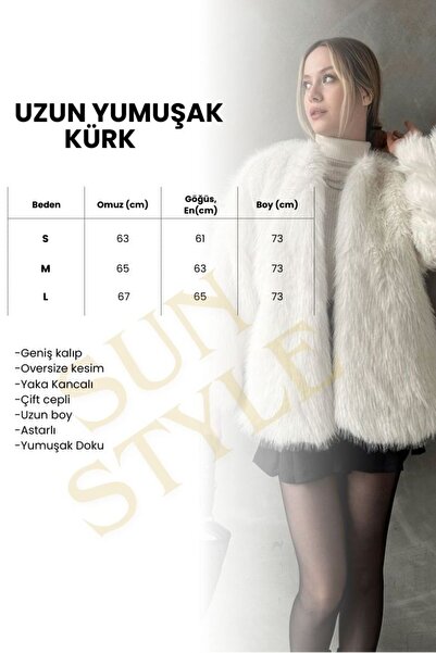 SUN STYLE Κομψό μακρύ παλτό/παλτό από μαλακή γούνα με γάντζο και επένδυση - Φαρδιά εφαρμογή