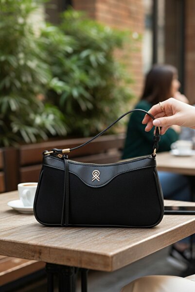 Cochines Women's Black Suede Baguette Handbag and Shoulder Bag