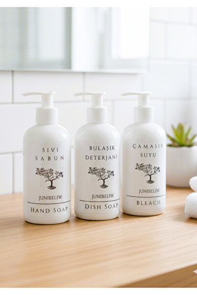 junibeliwe 3lü Set Beyaz Set Boş Plastik Şişe Çamaşır Suyu Bulaşık Deterjanlı...
