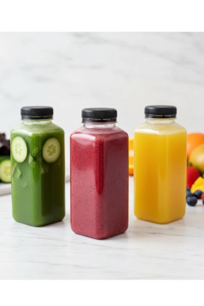 Open Home Concept 3Pcs 300ml Smoothie Detox Bottle Clear Plastic Leakproof Lid Juicing Bottle with Corner