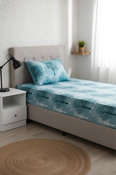 üntaş Life 100x200 Single Elastic Sheet 1 Piece Pillow Case Green Tree Ec100yşlğaç