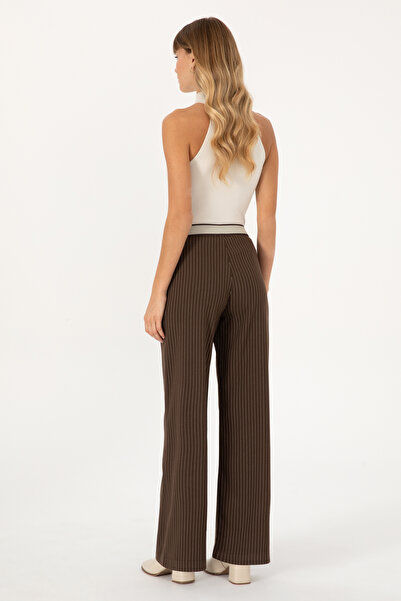 U.S. Polo Assn. Women's Brown Striped Loose Fit Canvas Pants 50317169-Vr029