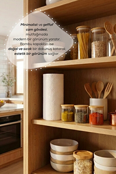 Vienev Set of 3 Glass Jars with Bamboo Lids 230 ml - Food Organizer Storage Container (6.5X8Cm)