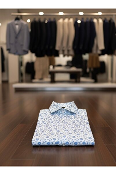 YusGos Long Sleeve Cotton Easy Iron Floral Pattern Regular Fit Premium Men's Shirt Turquoise XL