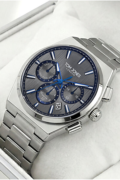 Tom Jones ساعة يد رجالية 3 Atm مقاومة للماء بلون فولاذي مدخن Xgnctjeg2035c6