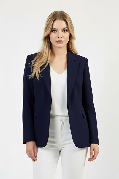 Volanlı Lacivert Tek Düğme Ceket