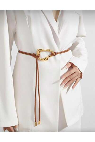 Descoin حزام نسائي بتفاصيل عقدة بإبزيم ذهبي من طابا، حزام للسترة، حزام للقميص