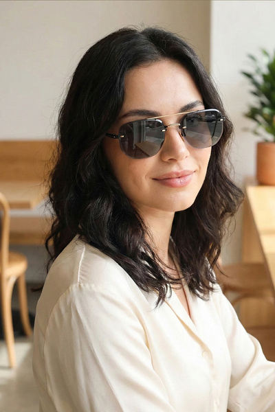 Kapin Reway Altıgen Çerçevesiz Tasarım Unisex Güneş Gözlüğü - Siyah