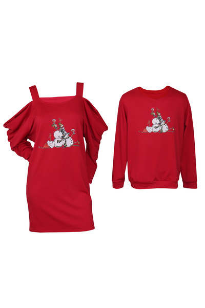 Atelier Anca Socolovschi Couple set, red with Christmas snowman print, ( women S, men S)