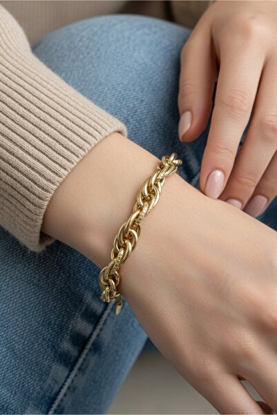 Modacaprea Xuping 14K Asimetrik Zincir Kadın Bileklik 18+3 cm Altın Renkli Ka...