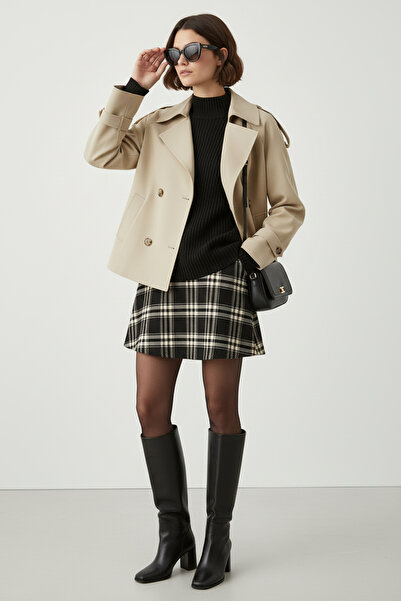 Soydan Güner Kadın Su İtici Özellikli Crop Trençkot Bej 1420