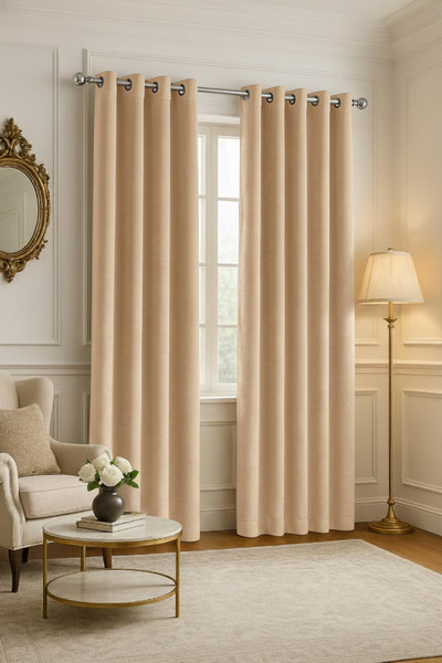 Bercem Home Perdele de fundal rustică cu textura catifea - maro lapte