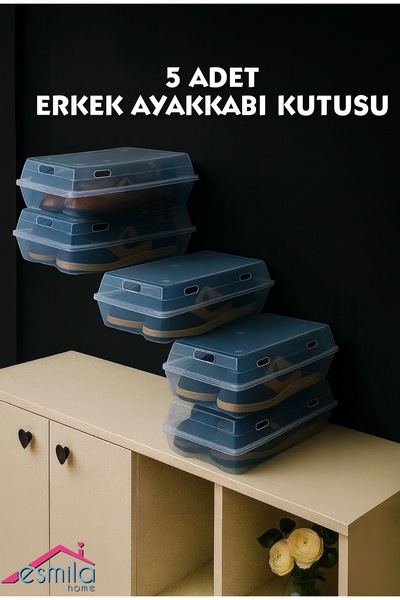 ESMİLA 5 Adet ERKEK Ayakkabı Kutusu Şeffaf Düzenleyici Organizer Ayakkabı Kutusu