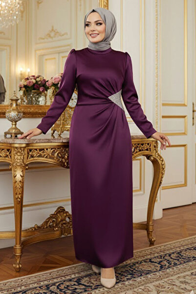 Neva Style Драпірована сукня з атласу з довгими рукавами 5940MU