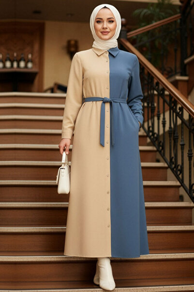 Neva Style Φόρεμα Hijab με χρωματιστό μπλε ινδικό χρώμα 3437IM