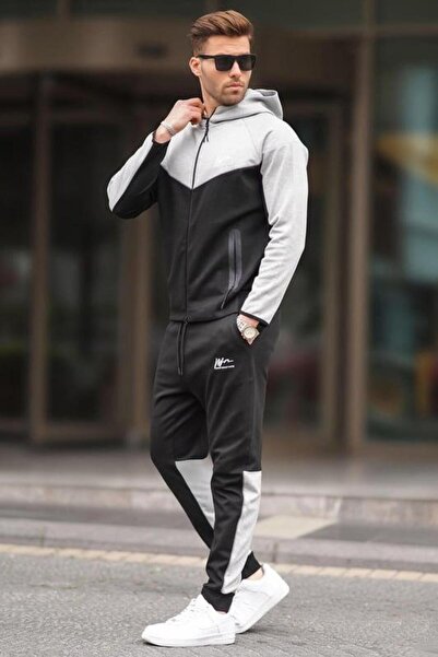 Madmext Férfi kapucnis fekete tréningruha szett - 7202