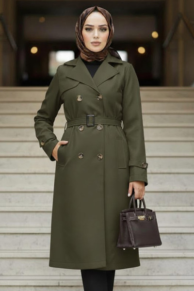 Neva Style Χακί Hijab Trench Coat - Με Ζώνη, Μοντέλο 60500HK