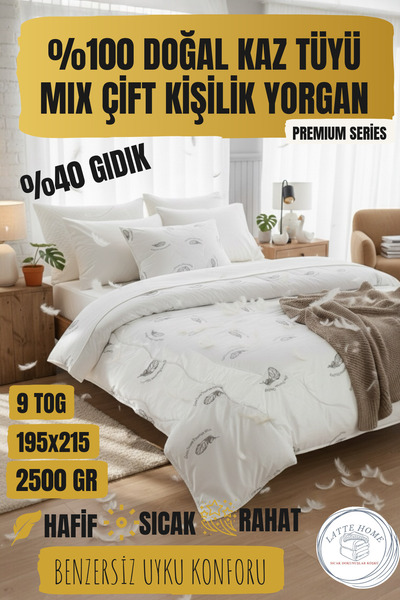 Latte Home Premium Mix Kaz Tüyü Çift Kişilik Yorgan (195x215) – 9 TOG • 2500g...