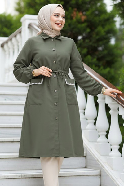 Neva Style Καπάκι Hijab Khaki με κουμπί 91781HK
