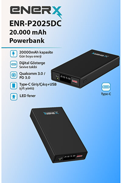 ENERX Enr-p2025dc 20.000 Mah 2.1 Amper Led Göstergeli Powerbank Beyaz