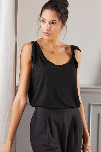 Tchibo Women Scoop Neck Plain Sleeveless Top, Black