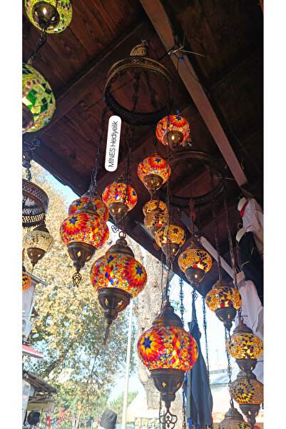 ARİS HEDİYELİK Dekoratif Sarkıt Mozaik Tavan Lambası 7'li Otantik Lamba