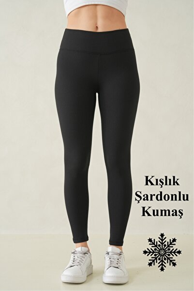 Domoda Colanți negri tricotați cu talie înaltă, cu nervuri, elastici, cu talie interlock și interior din fleece, pentru utilizare pe timp de iarnă