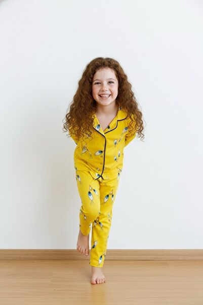 FURYATEX Kız Çocuk Civciv Desenli Pijama Takımı - Uyku Bandı Hediyeli