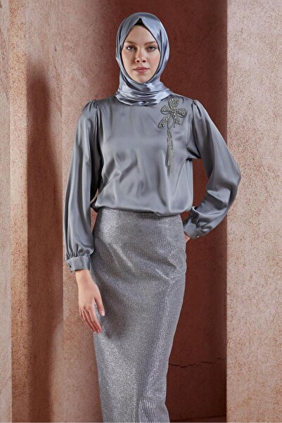 Alvina Satin Blouse - Stone Detailed, Model 44734