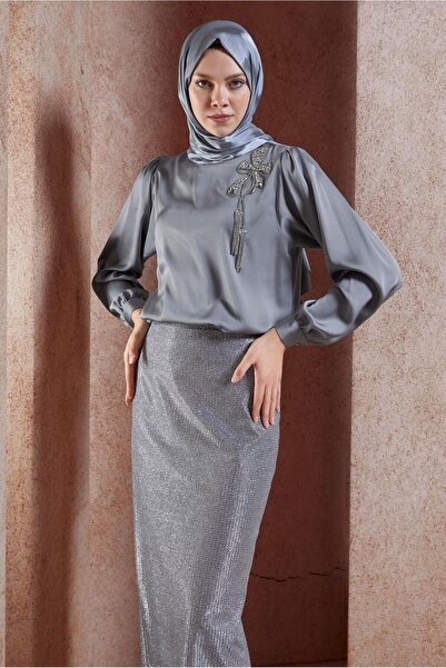 Alvina Satin Blouse - Stone Detailed, Model 44734